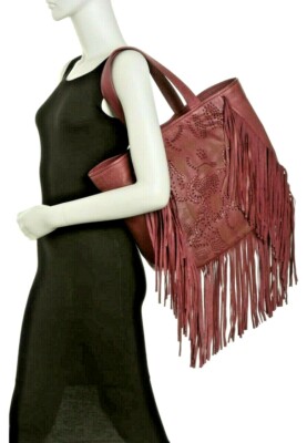 $348 FRYE Vivian Leather Fringe Tote Bag Brick NWT | eBay
