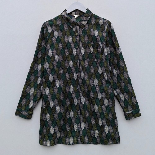 Seasalt Cornwall Emma Needlecord Shirt Tunic Green Leaf Print Side Pockets 8 36