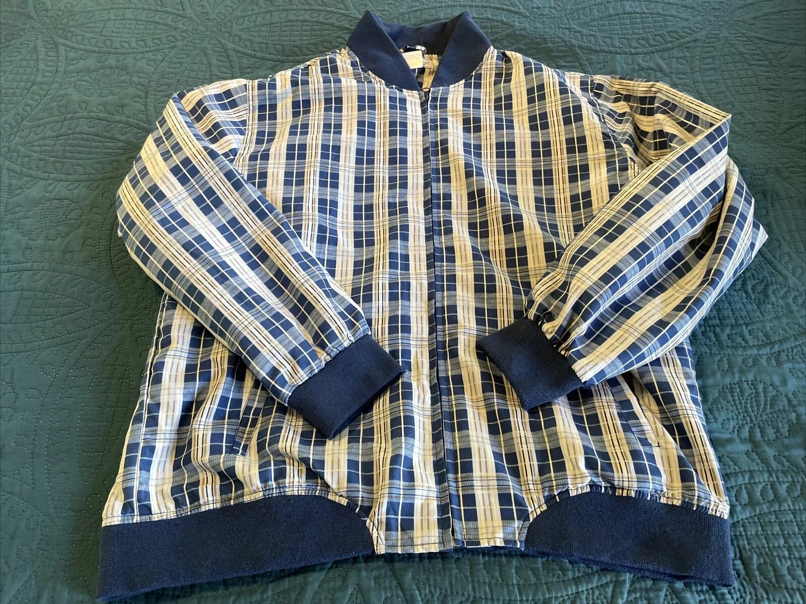 Vintage Haband Casual Joe Polyester Jacket Blue Checkered Stripes L