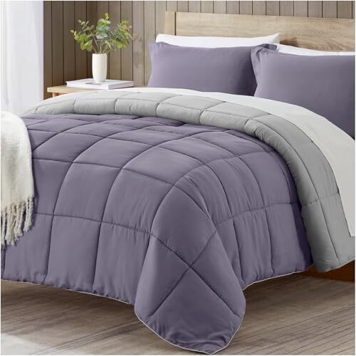 Comforter Set Purple, Lightweight Comforters Size Full Lavender Purple / Grey