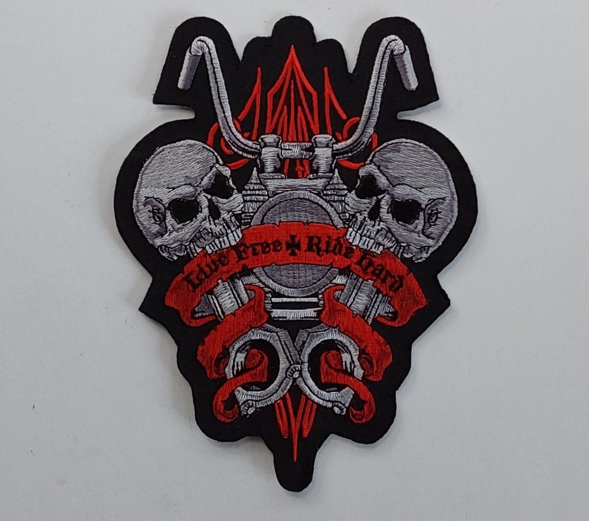 HL Biker Chopper Patch – 'Ride Live Free' Skull & Bones Iron-On Backpatch Large