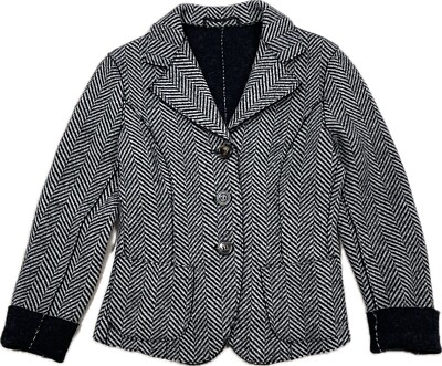 MAX MARA WEEKEND Herringbone Knit Wool Gray Button Front Jacket Blazer Size 4