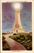 Vtg Postcard Night View Mass State War Memorial Beacon Top Of Mt Greylock Linen