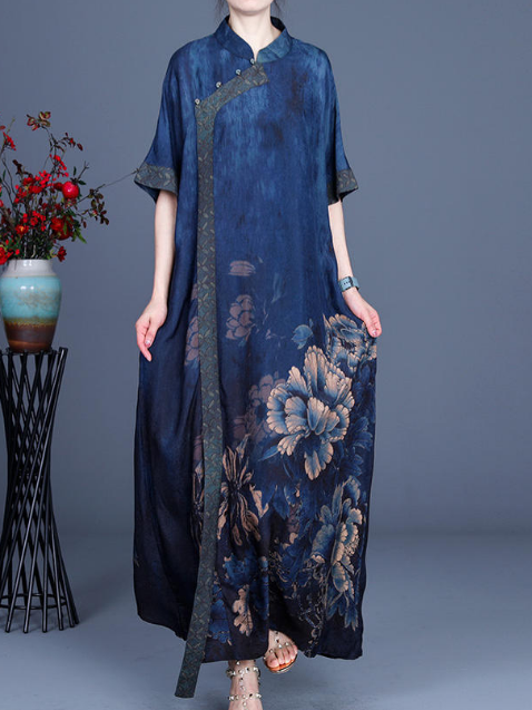 Womens Half Sleeve Improved Cheongsam Chinese Qipao Loose Printing  