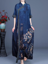 Womens Half Sleeve Improved Cheongsam Chinese Qipao Loose Printing Vintag Dress