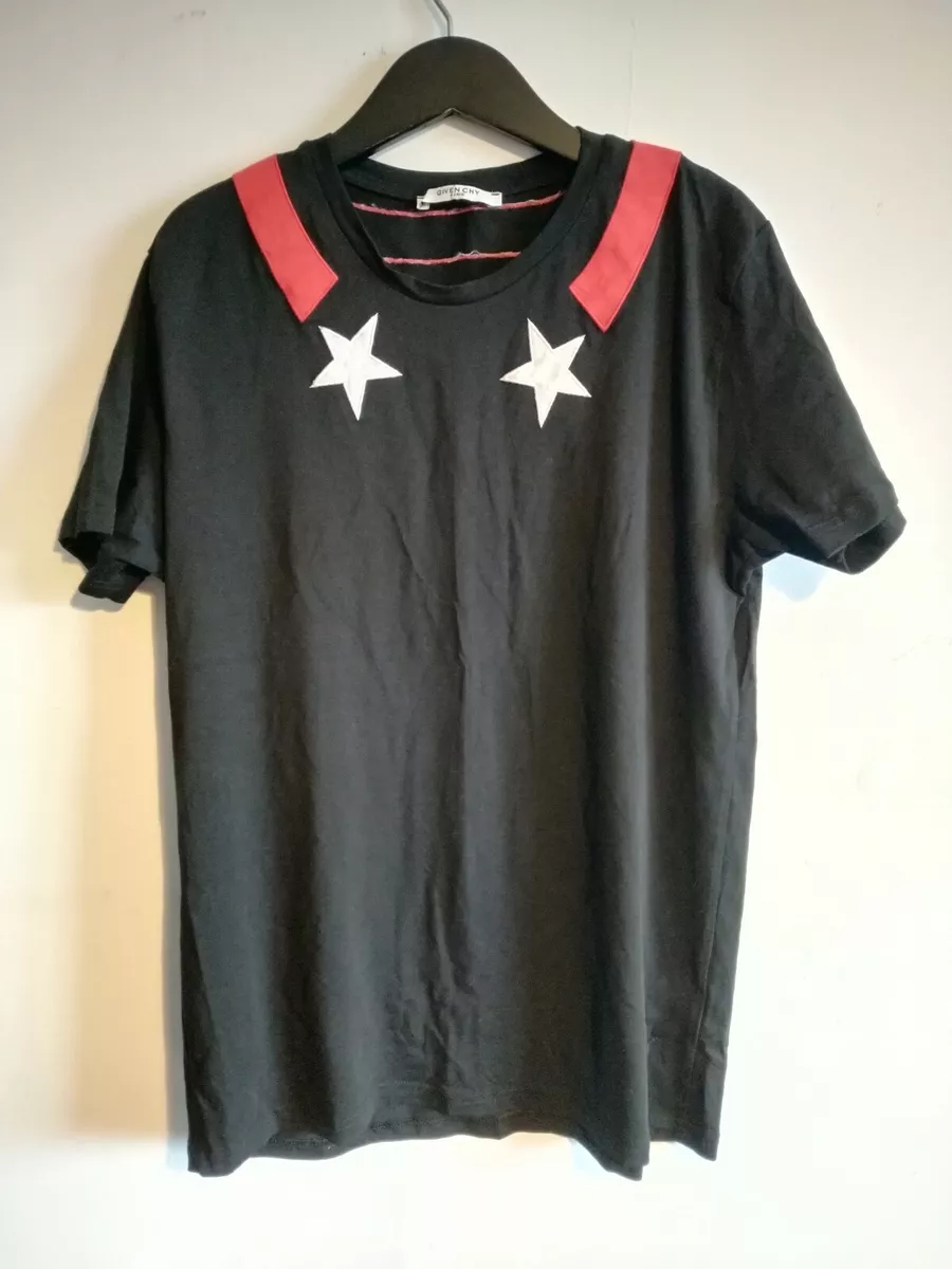 Genuine Givenchy Black T Shirt With Embroidered Stars and Red