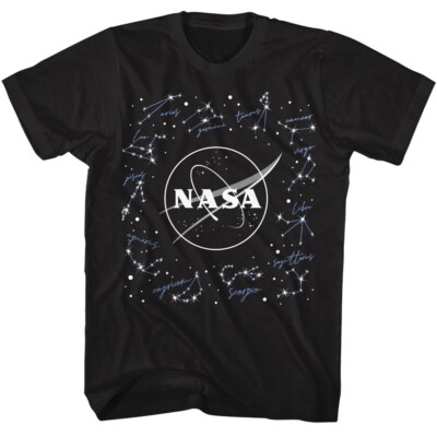 NASA Shuttle Launch Mens T Shirt USA Space Constellations Black Cotton Merch