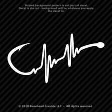 Fishing Decal Fish Hook Heartbeat XL Logo Vinyl Decal Window Sticker - 25 Colors