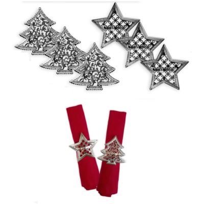 Serviettenringe 6er Set Silber Stern Weihnachtsbaum Weihnachten Lunch Party Geschirr