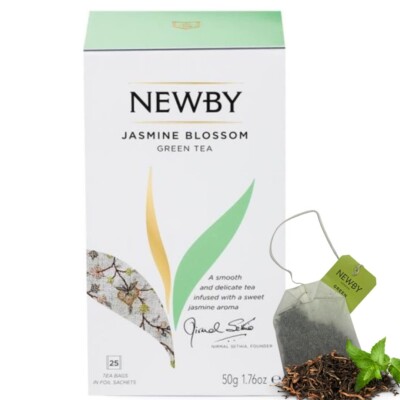 Newby Jasmine Blossom Green Tea, 25 Biodegradable Herbal Tea Bags Jasmine Flavor