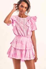 LoveShackFancy Natasha Heritage Mini Dress S 6 Tie Dye Pink Cotton Short 42236