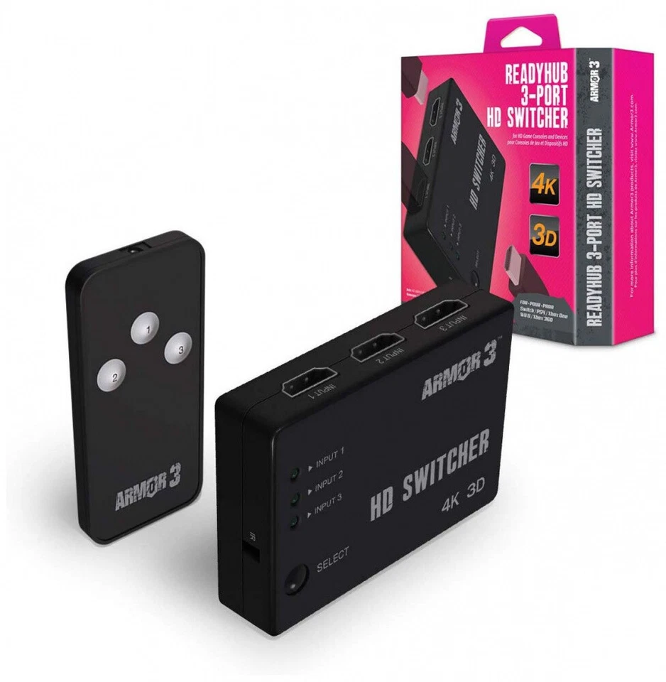 M07385 ReadyHub 3-Port HD Switcher for Game Consoles and Devices Armor3 HDMI