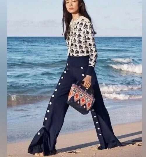 Pantaloni a gamba larga Tory Burch Carrie impreziositi da bottoni 14 nuovi con etichetta