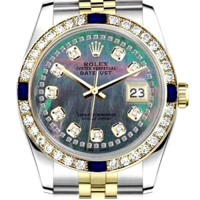Rolex Datejust 26 mm Black Mother Of Pearl Diamond Dial Sapphire & Diamond Bezel