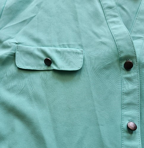 LAURA SCOTT WOMENS SHIRT LARGE GREEN LONG ROLL SLEEVE BUTTON LOVELY BLOUSE! - Picture 7 of 16
