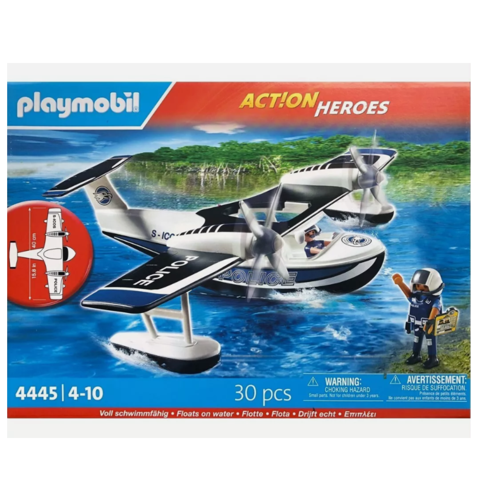 Playmobil Police Sea Plane  Action Heroes 4445 Construction 30 Piece Playset NEW
