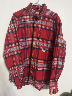 Rough Stock Panhandle Slim Long Sleeve Button Shirt Men's XL Plaid Buncha Bull