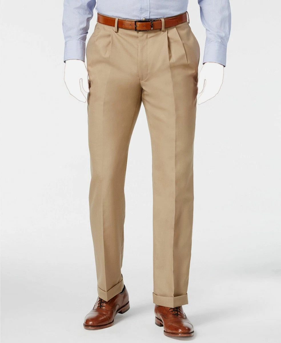 195 Ralph Lauren 38W 30L Men s Beige Pleated Wool Trousers Pants DAMAGED
