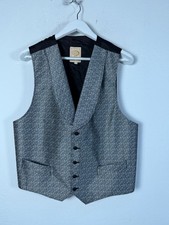 Wahmaker Frontier Mens Gray Herringbone Vest Large Shawl Collar Lined Pockets