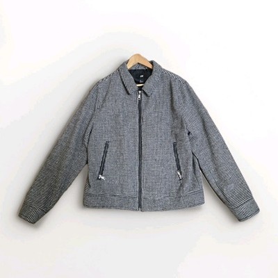 H&M Harrington Jacke Herren L Hahnentritt schwarz/weiß Reißverschluss