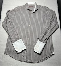Robert Graham Brown Houndstooth Plaid French Cuff Shirt Men's Size 16.5 Large 42