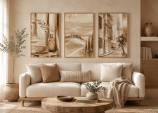 Set of 3 Italian Wall Art Prints Tuscany Beige Neutral Mediterranean Home Decor