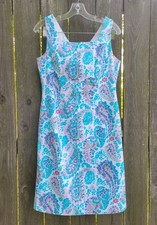 Talbots Women's Fresco Sheath Dress Sz 4 Sleeveless Blue Paisley Knee Length