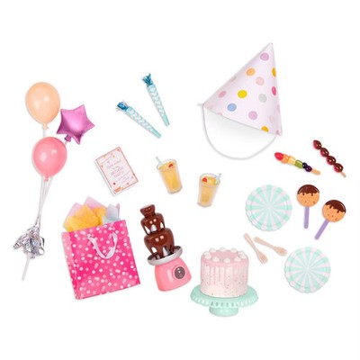 Our Generation Sweet Celebration Birthday Party Set 18'' Dolls Cake Balloons