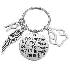 Dog Cat Memorial Keychain Initial Paw Prints Sympathy Keyring for Pet Loss Re...
