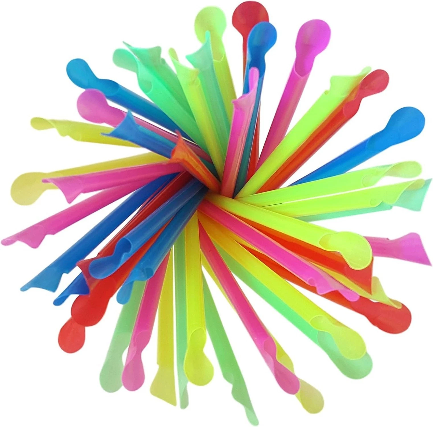 Set of 400 Straw Spoons! Bright Colors - Pink, Green, Blue, Yellow - Measures...