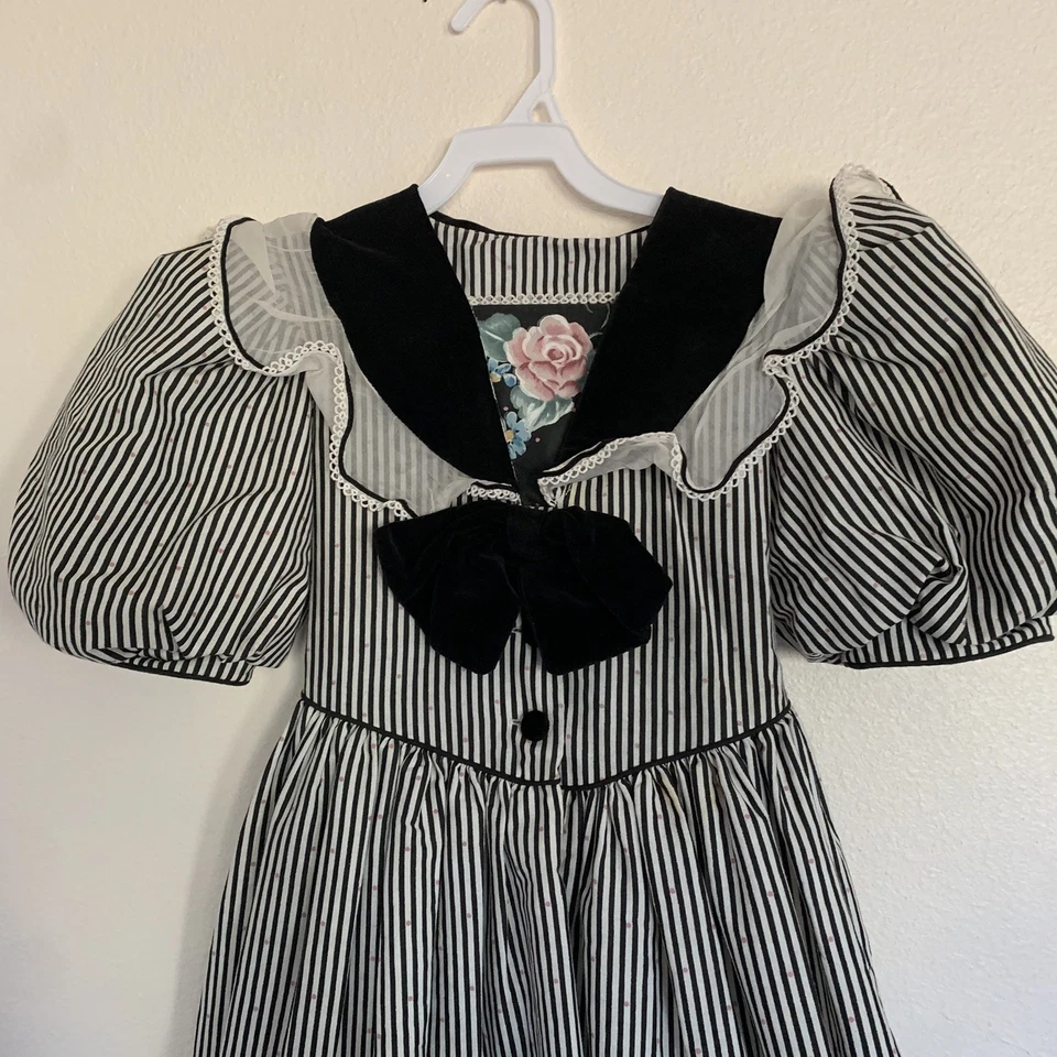 Vestido Vintage Daisy Kingdom Victoriano Rosa Niñas 8 Rayas Cuello Terciopelo Floral Foto 4 de 4