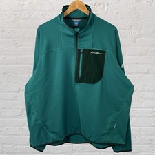 Eddie Bauer First Ascent 1/4 Zip Pullover High Route Grid Fleece Green Mens 2XL