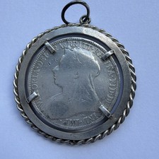 1899 Victoria Silver Florin 0.925 Two Shillings Coin In Silver Mount See Photos