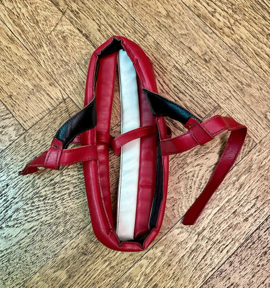 Raro Casco da Ciclismo Vintage in Pelle Vegan Rosso e Bianco per Eroica Tg. M - Image 3 of 4