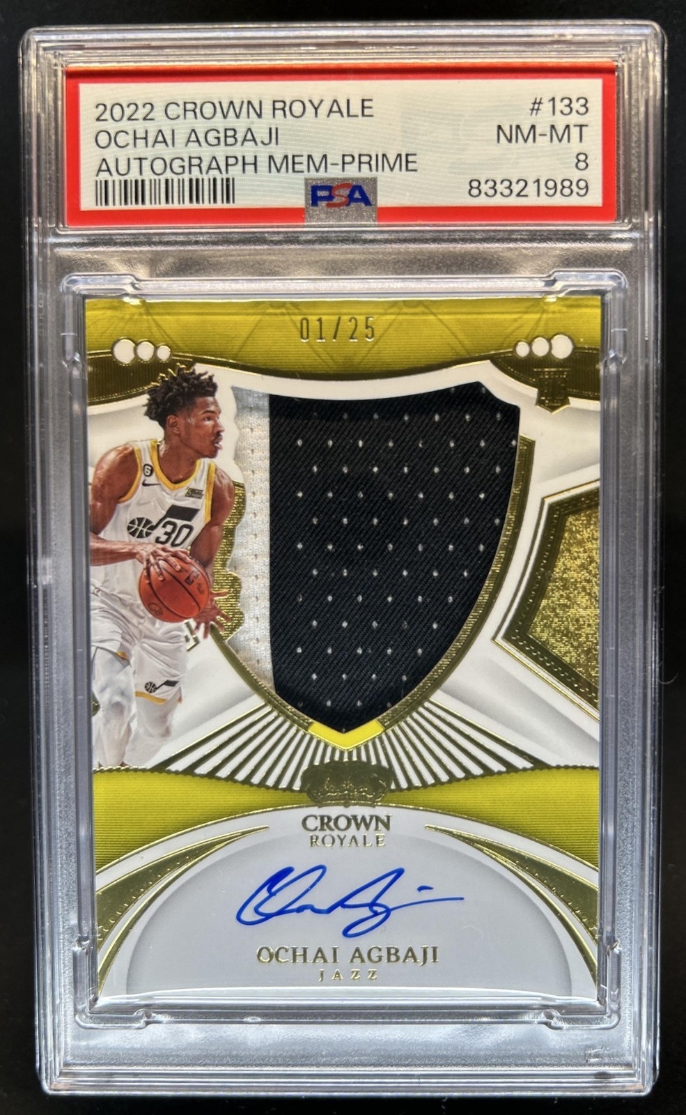 2022-23 Crown Royale Ochai Agbaji Rookie Patch Silhouettes Prime Auto #/25 PSA 8