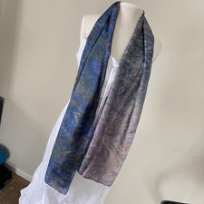 OOAK Water Marbled Silk Scarf Hand Rolled Abstract Swirl Purple