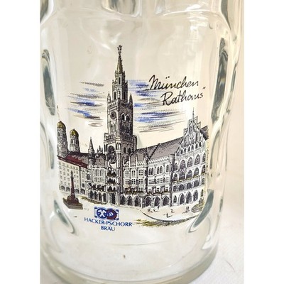 Beer Stein Glass-Souvenir-Munich Germany-Heavy Glass-München Rathaus-2 cups