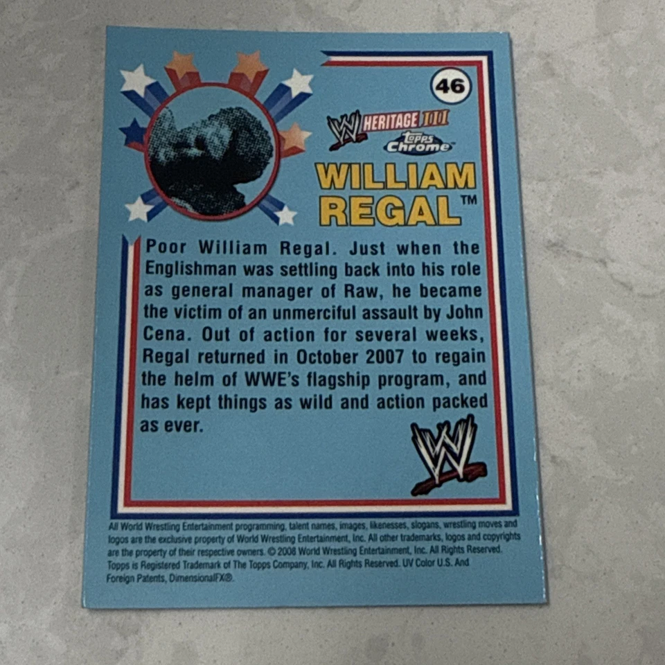 2008 TOPPS CHROME HERITAGE III WWE WILLIAM REGAL #46 - Wrestling Trading Card - Image 3 of 3
