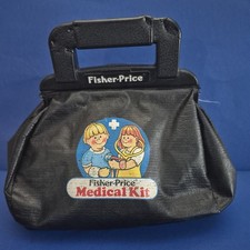 Vintage 1987 Fisher Price Medical Kit Doctor Bag Black Lots Of Accessories