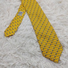 Hermes Silk Tie Elephant Tiger Pattern Yellow Used
