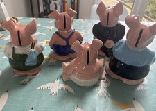 Natwest Pigs 1980s Full Set of 5 Collectible Figures with Original Stoppers