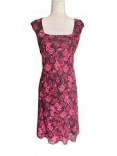 Vintage 90's Jones New York Silk Pink Floral Midi Dress with Square Neck