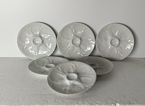 Set of 6 Oyster Seafood Plates Porcelain White Vintage Seafood Stylish - Picture 1 of 6