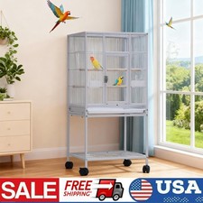 41inch Bird Cage Large Parrot Cage with Tray Food Boxes and Wooden Perches White