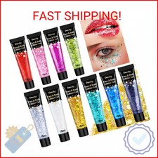 10 Colors Body Glitter,Face Glitter Makeup for Kids Women,Sparkly Chunky Hair Gl