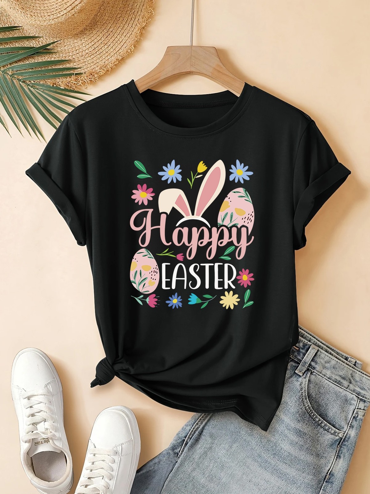 Women‘s Casual Graphic Print T-Shirt Vacation Style Crew Neck Short Sleeve Tee