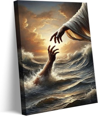 Hand Of God Divine Rescue At Sea Poster, God s Salvation Canvas, Christian Art