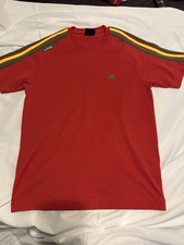 adidas Red Striped Jersey Cotton Crew Neck Men's T-Shirt Size S Short Sleeve