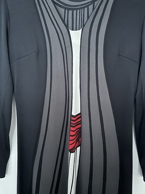 Roberta di Camerino Trompe l Oeil-Kleid, schwarz, weiß, grau, rot
