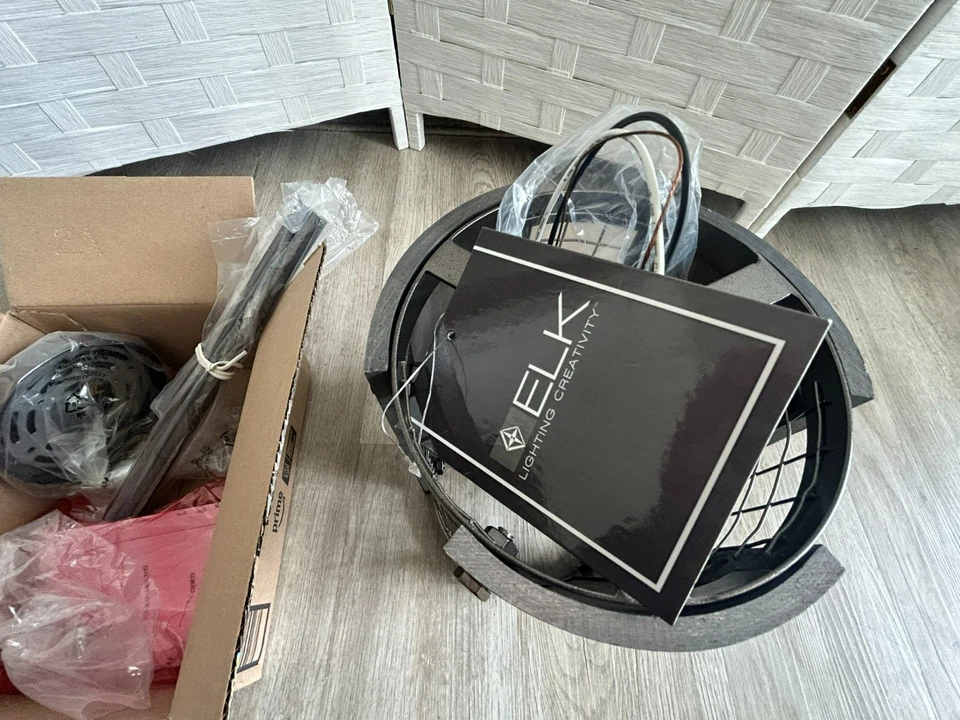 Elk 15321 Halstead Pendant 1-Light 60 Watts Ash & Dark Gray Metal & Wood 8" NEW - Image 3 of 4